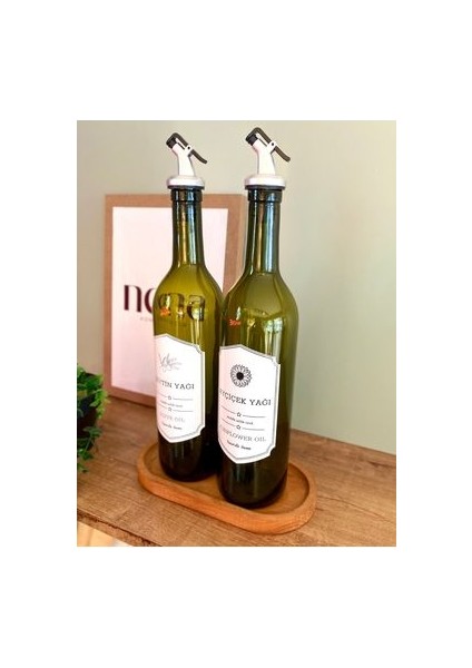 Ahşap Stantlı Amber 2'li 750 ml Zeytinyağı Sıvıyağ Şişesi Yağdanlık Yağlık modelleri