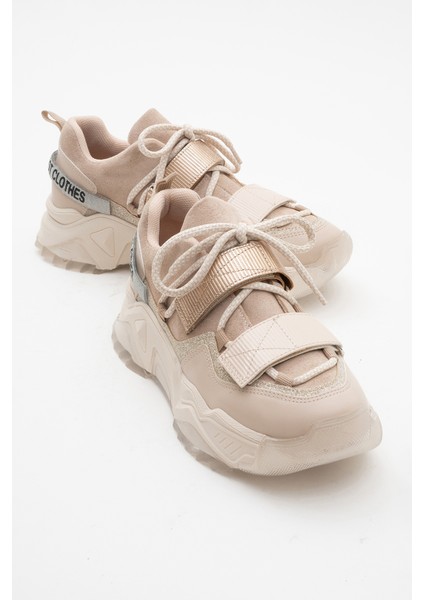 LULEN Bej Rose Sim Yazılı Cırtlı Kadın Spor Sneakers