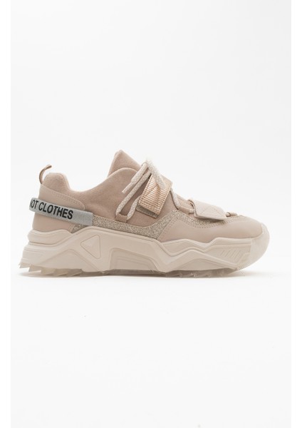 LULEN Bej Rose Sim Yazılı Cırtlı Kadın Spor Sneakers