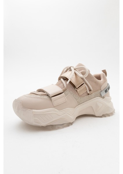 LULEN Bej Rose Sim Yazılı Cırtlı Kadın Spor Sneakers