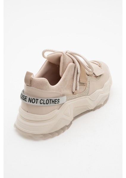 LULEN Bej Rose Sim Yazılı Cırtlı Kadın Spor Sneakers