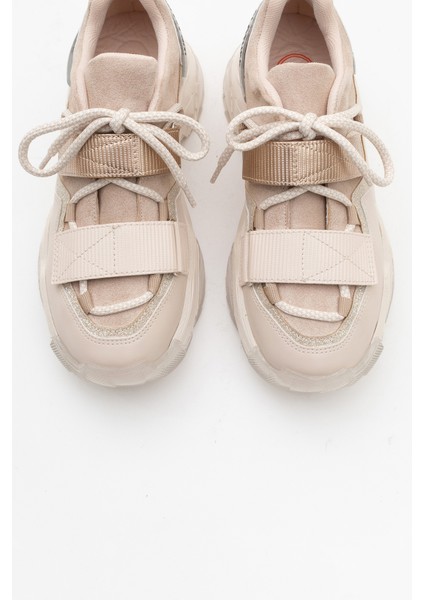 LULEN Bej Rose Sim Yazılı Cırtlı Kadın Spor Sneakers