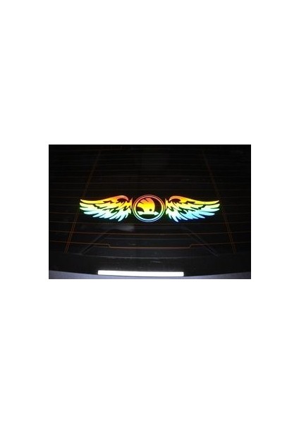 Skoda Uyumlu Hologram Kanat Logo Sticker Çıkartma Oto Aksesuar Araba