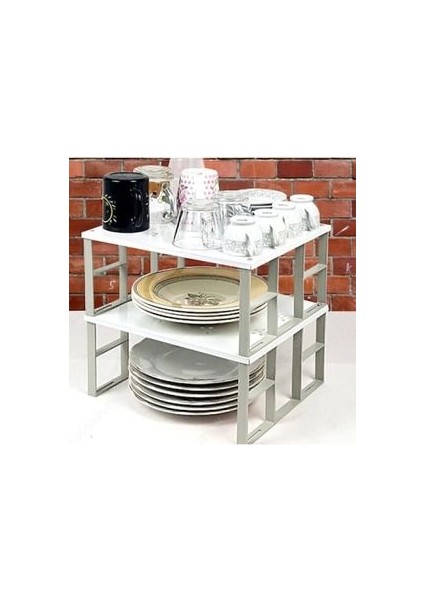 2 Adet Organizer Büyük Dolap Içi Düzenleyici Metal Raf, Bardak Rafı, Düzenleme Rafı