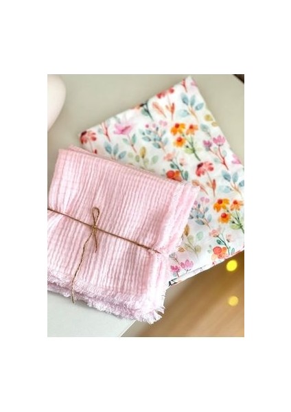 %100 Pamuk Bebek Ağız Silme Mendili 4'lü Set 30X30CM Pembe Omuz Örtüsü Ter Mendili