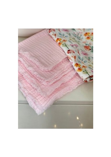 %100 Pamuk Bebek Ağız Silme Mendili 4'lü Set 30X30CM Pembe Omuz Örtüsü Ter Mendili