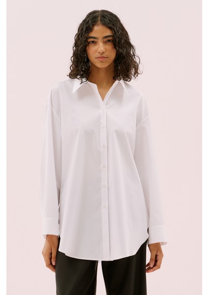 Boyfriend Poplin Gömlek Beyaz Y2513538_002