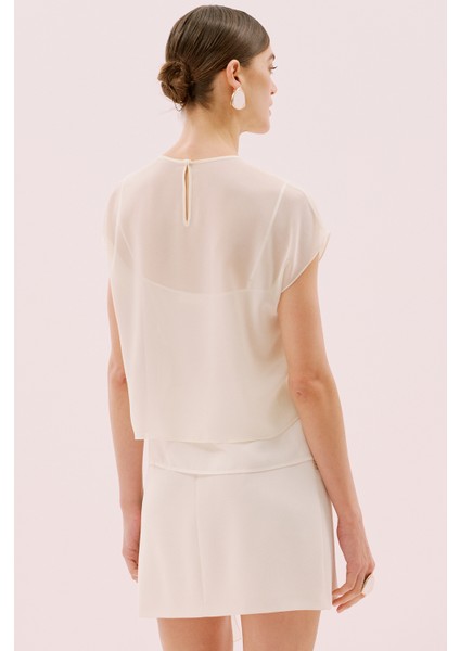 Düşük Omuz Şifon Detaylı Bluz Ekru Y2513021_049 fiyatları