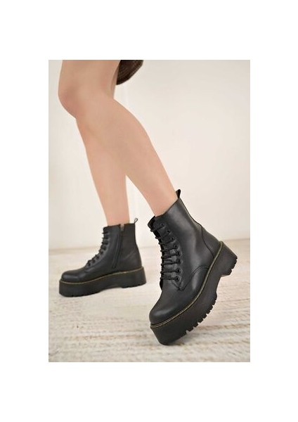 Siyah Cilt Martines Kalın Taban Bot K-33 modelleri