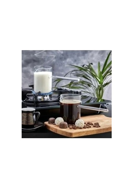 Cam 2li Cezve Seti 350+250ML Borosilikat Ateşe Dayanıklı