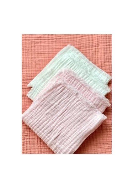 Pamuk Bebek Ağız Silme Mendili 4'lü Set Pembe-Beyaz Omuz Örtüsü Ter Mendili indirimleri