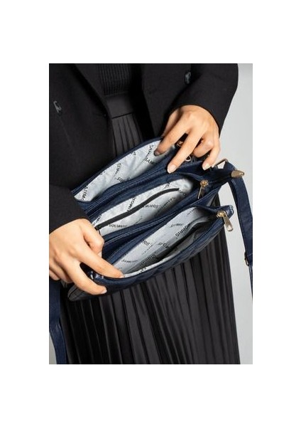 Sanmorris Lacivert Üç Bölmeli Çapraz Kullanıma Uygun Omuz Çantası modelleri