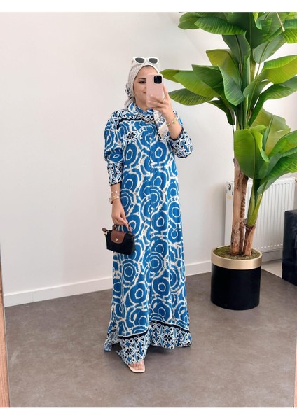 Asel Fashion Pamuk Viskon Elbise Mavi