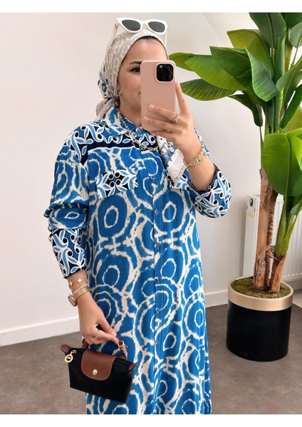 Asel Fashion Pamuk Viskon Elbise Mavi