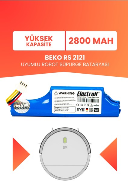 Beko Rs 2121 Uyumlu Batarya (Yüksek Kapasite) 2800MAH Pil Robot Süpürge Bataryası Değişimi
