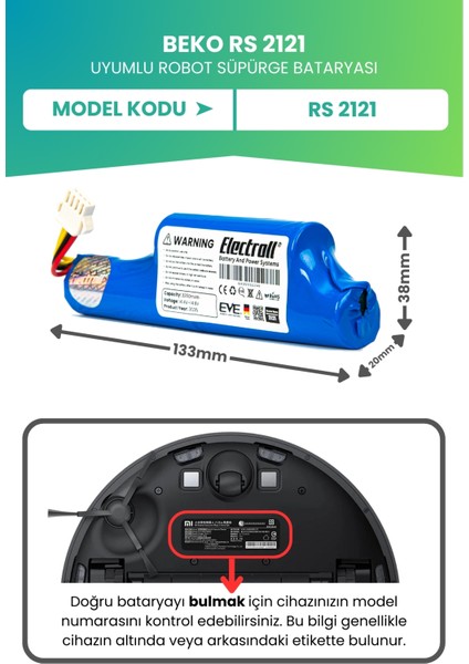 Beko Rs 2121 Uyumlu Batarya (Ultra Yüksek Kapasite) 3200MAH Pil Robot Süpürge Bataryası Değişimi fırsatları