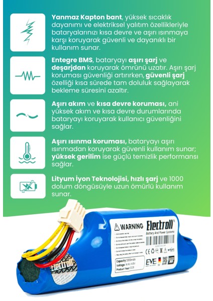 Beko Rs 2121 Uyumlu Batarya (Ultra Yüksek Kapasite) 3200MAH Pil Robot Süpürge Bataryası Değişimi indirimleri