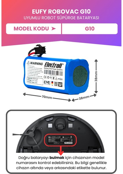 Eufy Robovac G10 Uyumlu Batarya (Maksimum Kapasite) 3500MAH Pil Robot Süpürge Batarya Değişimi fiyatları