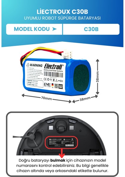 Liectroux C30B Uyumlu Batarya (Orjinal Kapasite) 2600MAH Pil Robot Süpürge Bataryası Değişimi fiyatları