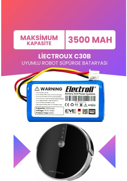 Liectroux C30B Uyumlu Batarya (Maksimum Kapasite) 3500MAH Pil Robot Süpürge Batarya Değişimi