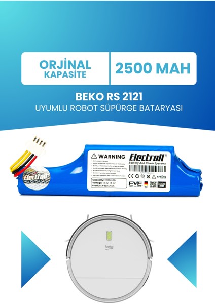 Beko Rs 2121 Uyumlu Batarya (Orjinal Kapasite) 2500MAH Pil Robot Süpürge Bataryası Değişimi