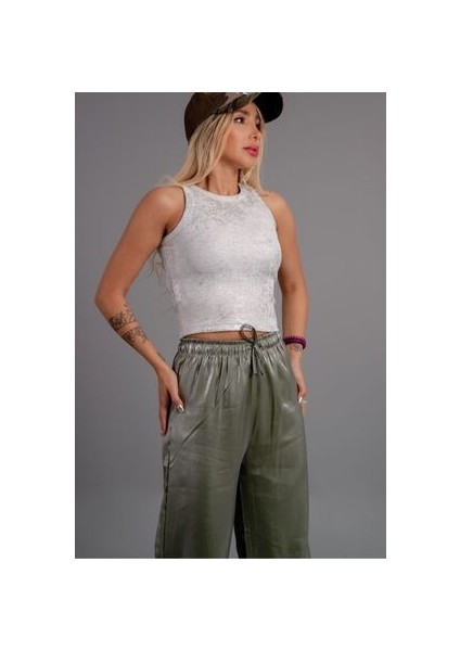 Bel Lastikli Yeşil Parlak Pantolon(Yüksek Bel) fiyatları