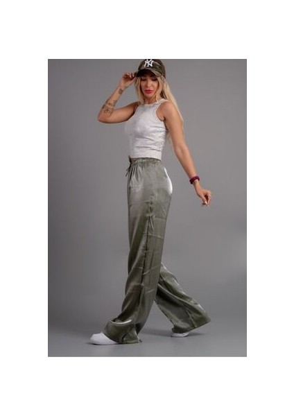 Bel Lastikli Yeşil Parlak Pantolon(Yüksek Bel) modelleri
