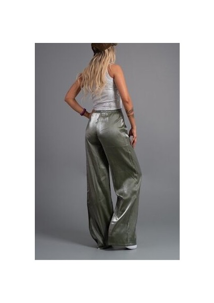 Bel Lastikli Yeşil Parlak Pantolon(Yüksek Bel) indirimleri