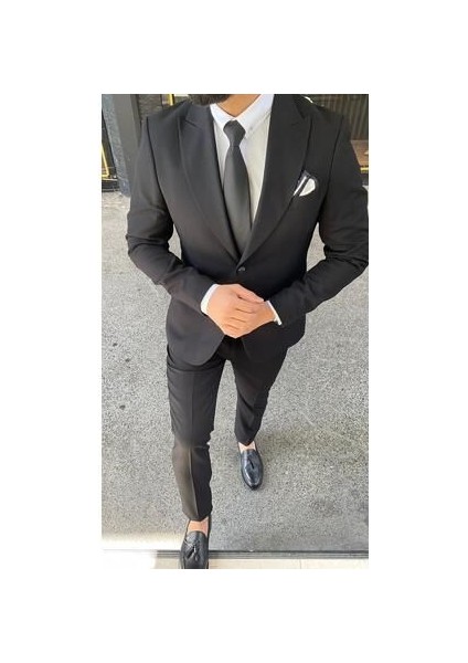 By Joseph Siyah Slim Fit Yelekli Erkek Takım Elbise