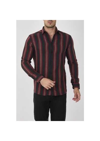 Çizgili Melanj Slim-Fit Erkek Gömlek