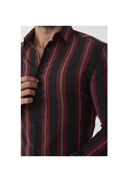 Çizgili Melanj Slim-Fit Erkek Gömlek modelleri