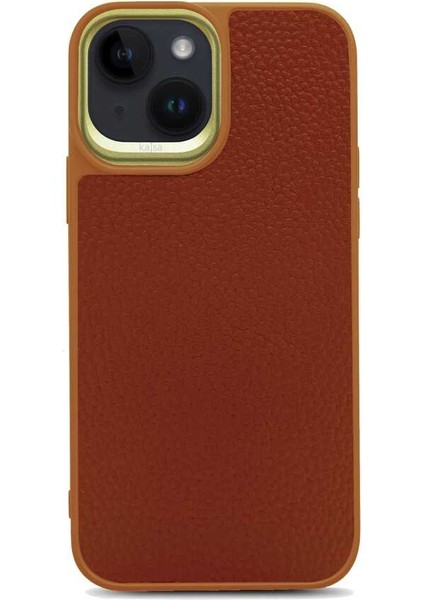iPhone 14 Plus Kılıf Soft Deri Metal Kamera Çerçeveli ​ Litchi Kapak