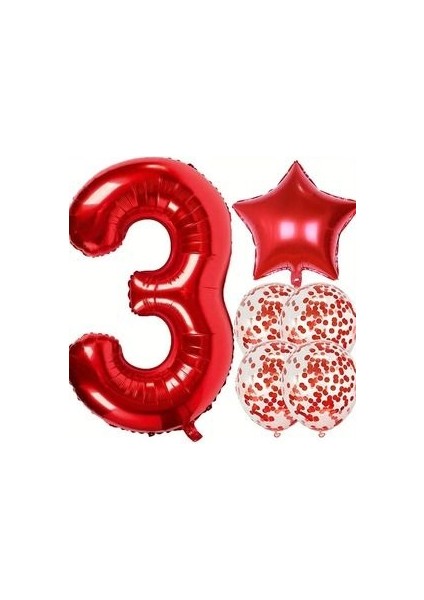 Kırmızı Rakam Folyo Balon Set