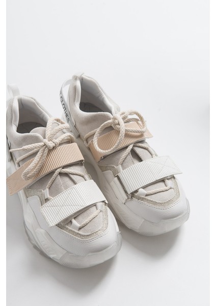 LULEN Beyaz Beyaz Rugan Sim Yazılı Cırtlı Kadın Spor Sneaker