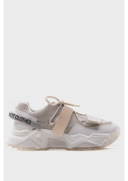 LULEN Beyaz Beyaz Rugan Sim Yazılı Cırtlı Kadın Spor Sneaker