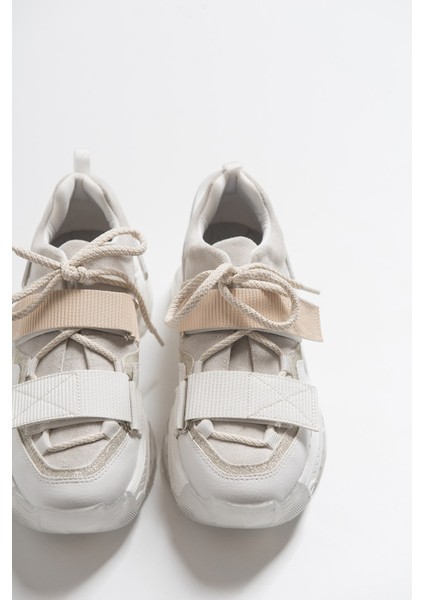 LULEN Beyaz Beyaz Rugan Sim Yazılı Cırtlı Kadın Spor Sneaker
