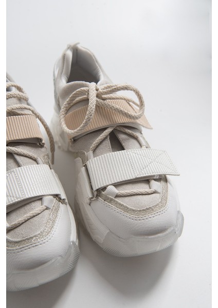 LULEN Beyaz Beyaz Rugan Sim Yazılı Cırtlı Kadın Spor Sneaker