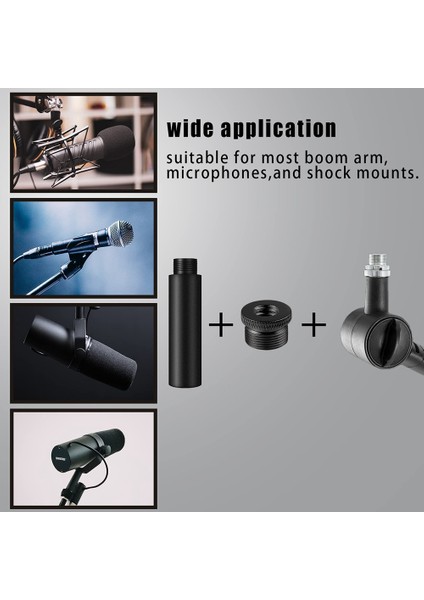 2 Adet Mikrofon Standı Uzatma Tüpleri 1 Adet Metal Adaptör Mikrofon Uzatma Çubuğu 5/8 Inç Masa Standları ve Kol Standları Için (Yurt Dışından)