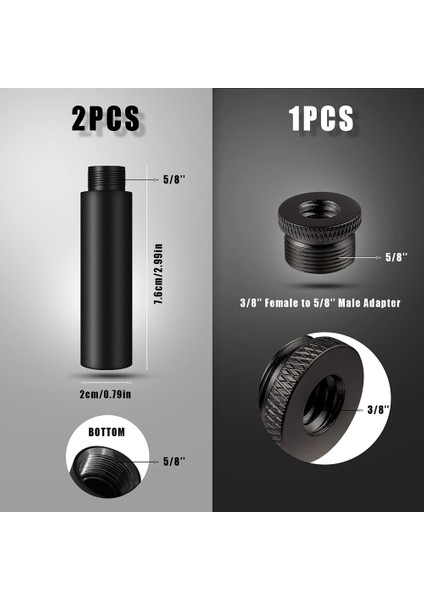 2 Adet Mikrofon Standı Uzatma Tüpleri 1 Adet Metal Adaptör Mikrofon Uzatma Çubuğu 5/8 Inç Masa Standları ve Kol Standları Için (Yurt Dışından)