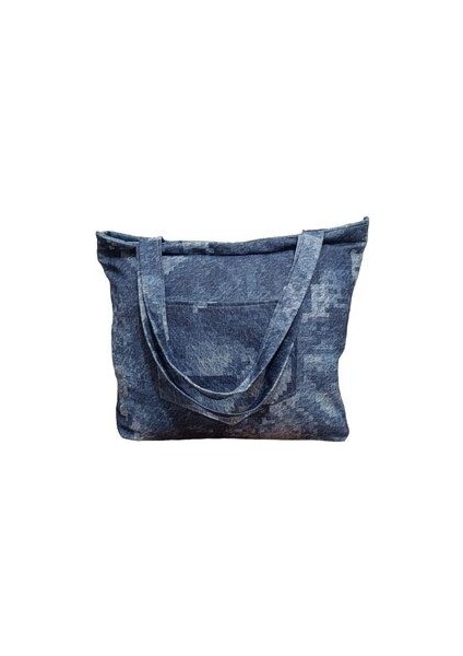 Blujin Kot Desenli Bez Tote Bag Çanta Cepli ve Fermuarlı
