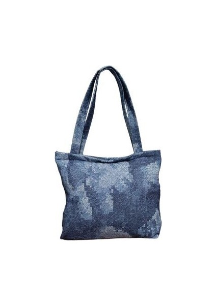 Blujin Kot Desenli Bez Tote Bag Çanta Cepli ve Fermuarlı