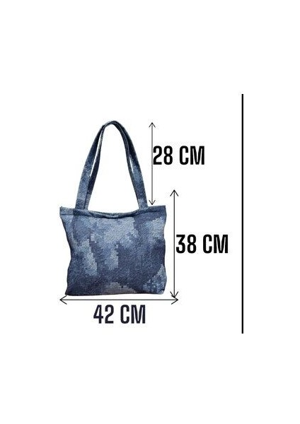 Blujin Kot Desenli Bez Tote Bag Çanta Cepli ve Fermuarlı