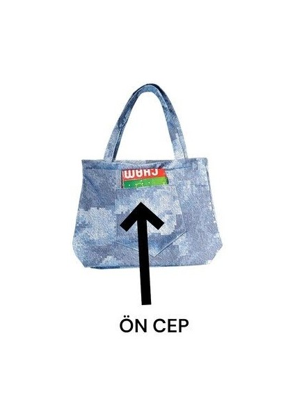Blujin Kot Desenli Bez Tote Bag Çanta Cepli ve Fermuarlı