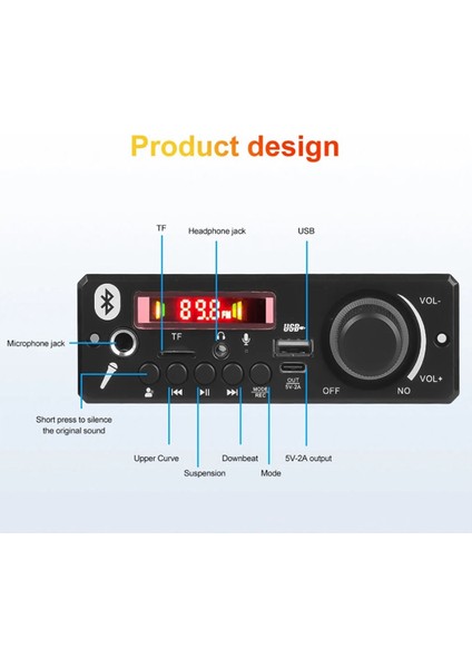 160W Amplifikatör Bluetooth 5.0 Dıy Mp3 Dekoder Kartı Ses Çalar 12V Mp3 Çalar Araba Fm Radyo Modülü Tf USB Mikrofon Kayıt (A) (Yurt Dışından)