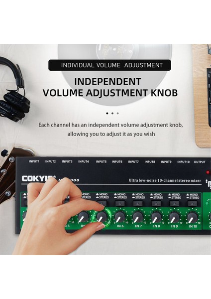 Cokyıs MIX1000 Ultra Düşük Gürültü 10 Kanal Stereo Mikser Mini Ses Ses Mikseri Küçük Kulüpler Lar Gitarlar Bas Klavyeler Için (Ab) (Yurt Dışından)