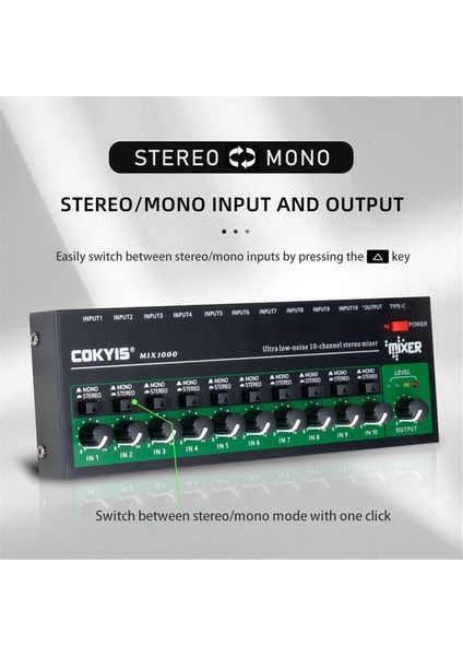 Cokyıs MIX1000 Ultra Düşük Gürültü 10 Kanal Stereo Mikser Mini Ses Ses Mikseri Küçük Kulüpler Lar Gitarlar Bas Klavyeler Için (Ab) (Yurt Dışından)