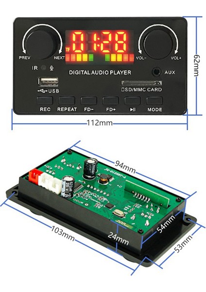 Mp3 Wma Dekoder Kartı Kablosuz Bluetooth 5.0 7V-25V Dekoder Araba Mp3 Çalar USB Kayıt Modülü Fm Aux Radyo Hoparlör Için (Yurt Dışından)