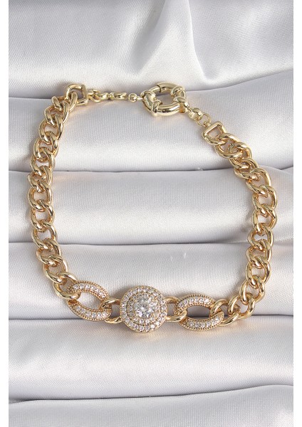 Pirinç Gold Renk Zirkon Taşlı Zincir Xuping Vıp Exclusive Seri Kadın Bileklik