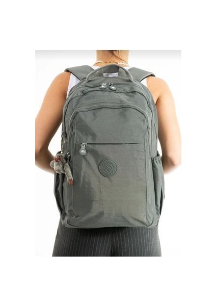 Sanmorris Krinkır Kumaştan Suya Dayanıklı Çok Bölmeli Gri Seyahat ve Okul Çantası