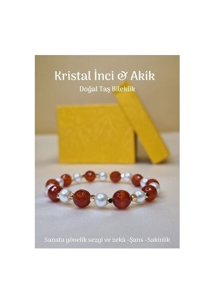 Yüksek Kalite Kristal Inci ve Akik Doğal Taş Bileklik Pozitif Enerji ve Şifa
